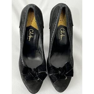 Cole Haan Collection‎ Black Suede 5” Ultra High Heel Size 10 bow Velvet